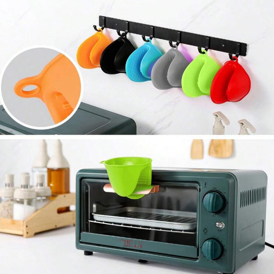 chef's Huf-Ful 2-Hole Silicone Clip, Universal Size Heat-Resistant Silicone Material Kitchen Gloves, Simple Solid Color, Anti Slip Pattern For Opening And Closing, High Temperature Resistance, Baking And Cooking Protective Gloves, Suitable For Daily Cooking/Oven Operation