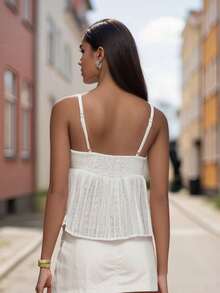 Women Babydoll Y2k Tank Top Teen Girls Fairy Ruffle Lace Trim Cami Spaghetti Strap V Neck Crop Top - 白色 - 查看 2