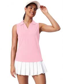 Women's Sleeveless Golf Shirts UPF 50+ Quickly Dry Tennis Polo Lightweight Sports Athletic Tank Tops - 淺粉色 - 查看 1