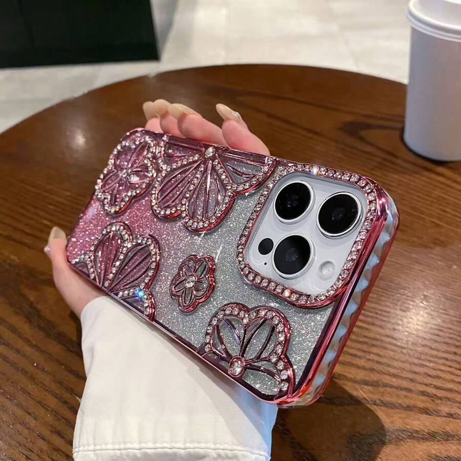 闪光电镀复古个性化镂空 3D 花卉防震 TPU 多巴胺手机壳，适用于 11、 13、 14、 14 Pro Max、 15、 15 Pro、 15 Plus、 15 Pro Max、 16、 16 Pro、 16 Plus、 16 Pro Max、 17、 17 Pro、 17 Air、 17 Pro Max