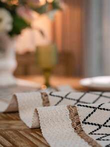 Tokoto 1PC Bohemian Style Linen Woven Table Runner, Farmhouse Country Woven With Tassels Table Runner, Suitable For Dining, Wedding, Bridal Shower - Multicolor - View 7