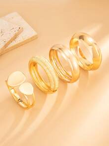 Conjunto de pulseiras com design geométrico assimétrico e gota d'água, 1 a 4 peças, pulseira de metal grosso, pulseira com abertura de mola ajustável, presente perfeito para uso diário feminino e decoração de festas