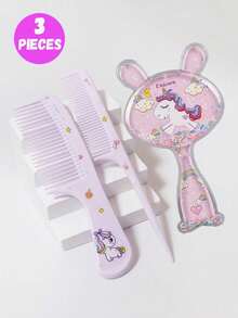3件套时尚女童发梳套装 - 便携式防静电塑料梳子，可爱图案 | 适合日常使用和旅行，女童发饰 - 彩色 - 查看 10