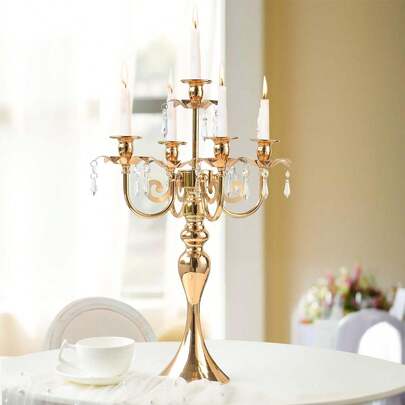 2PCS Candlestick 19" 5-Arm Gold Plated Taper Candle Holder Candlestick Candelabra For Home And Party Decoration Banquet Wedding Formal Dining