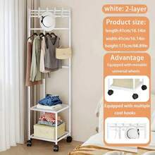 Cârlig triunghiular cu roți și suport, suport pentru haine, suport pentru haine, echipat cu cârlige retractabile pentru colț, cadru negru lung tridimensional, potrivit pentru intrări, camere de zi, băi și depozitare pentru călătorii - ușor de asamblat, economisește spațiu interior, stil modern și simplu, rezistent la praf și stabil, aspect modern și elegant, structură robustă și durabilă.