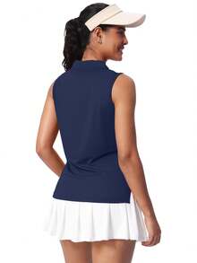 Women's Sleeveless Golf Shirts UPF 50+ Quickly Dry Tennis Polo Lightweight Sports Athletic Tank Tops - 藏蓝色 - 查看 6