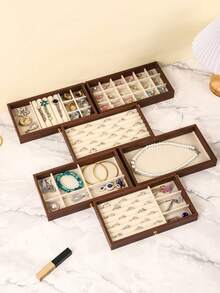 3-Tier Luxury Black Walnut Wood Jewelry Box, Drawer Style Jewelry Storage Case With Transparent Acrylic Display, Classic Design - Multicolor - View 7