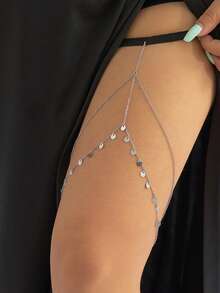 Simple Double-Layer Sequin Tassel Thigh Chain, Female Sexy Elastic Chain, Geometric Body Chain