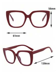 一副女士酒红色方形PC框复古素面无度数眼镜，适合日常佩戴，透明眼镜配件，女士学生眼镜配件 - 酒紅色 - 查看 7