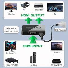 HDMI Splitter 1 In 2 Out. HDMI Splitter 1 In 3 Out.HDMI Splitter 1 In 4 Out.4K HDMI Splitter 1X4 Mirror Screen, USB Power Splitter 1 Input 4 Output Support 4KX2K, 1080P@60Hz, 3D, HDR, 1 Source To 4 HDMI Displays - HD 1X2 - View 6