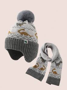 2pcs Dinosaur Kids Hat And Scarf Set, Cute Winter Knit Beanie And Neck Warmer For Baby Boys And Girls - Multicolor - View 11