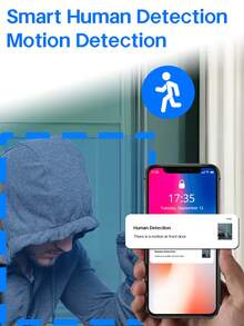 2K Wide Video Doorbell Camera, Wireless Indoor Chime, Free Cloud Storage And 32GB Micro SD Card, 2K Wide Live Video, 2K Night Vision, Weaterproof, Easy To Insallation, Human Detection And Motion Detection, Alert Message, Indoor/Outdoor - 黑色 - 查看 6