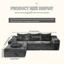 106" Modular L-Shape Chaise Lounge Sofa Premium Corduroy Cloud Velvet No Assembly Required Convertible Loveseat Sofa Bed Deep Seat Comfort Living Room Bedroom Apartment Hotel[2 Package Shipping] - 淺灰色 - 查看 3