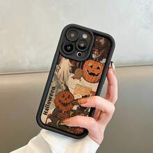 Vintage Pumpkin Pattern Phone Case Compatible With IPhone 16 Pro Max, 15 Pro, 14 Plus, 13, 12, 11, XR, Xs Max, Shockproof , Fashionable Design, TPU Protective Cover - Black - View 2