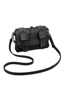 (Halloween) New Fashion Solid Color Multi-Compartment Shoulder Bag, Versatile High-End Skull Embossed Design, Unique Rivet Decor Detachable Adjustable Magnetic Flap Crossbody Bag, Suitable For Outing, Dating, Shopping, Commuting/Work, Office Daily Matching, Gift Giving.