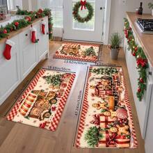 1pc/2pcs/3pcs Cute Healing Gingerbread Man Gift Box, Christmas Train Print Thick Kitchen Floor Mat, Christmas Printed Non-Slip Oil-Proof Mat, Absorbent Anti-Slip Kitchen Rug, Washable Entrance Door Mat, Kitchen Living Room Laundry Bathroom Floor Mat, Christmas Room Decor Rug - Multicolor - View 11