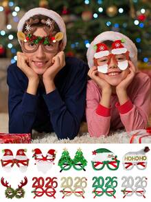 1 pièce Lunettes en papier avec motifs Père Noël, sapin de Noël, renne. Lunettes de Noël, accessoires photo, décorations de Noël - Hiver, Nouvel An, Lunettes de Noël 2026. Lunettes de fête de Noël créatives et originales, accessoires photo pour le Nouvel An, fournitures de fête et d'événement, accessoires de fête