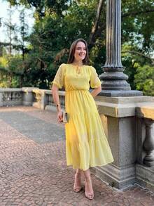 RIVERA. PLAIN MIDI DRESS WOMEN'S FASHION SUMMER DIARY - 黃色 - 查看 11