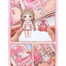 1本全尺寸卡通Mani Mani日常生活纸质安静书，粉色手工DIY安静书，附材料，无需裁剪，减压挤压剪贴簿。适合作为送给朋友、孩子、生日、派对、新年、圣诞节的贴心礼物。