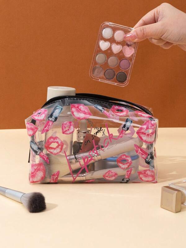 1piece Cute PVC Makeup Bag Cosmetic Pattern Square Waterproof Clear Cosmetic Bag Fashionable Clutch Pouch Wallet Small Items Storage Bag For Key, Earphone, Coin, Lipstick, Lip Oil, Card, Girls'Accessories College Vacation Cruise Summer Holiday Essentials Organizer Bag With Zipper Women's Makeup Storage Bag Travel Essentials Makeup Organizer Travel Bag For Women
