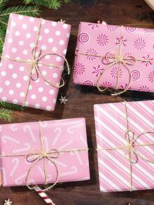 12pcs Pink Christmas Wrapping Paper With Snowflake Gingerbread Man Designs - Festive Decorative Packaging Sheets For Holiday Presents, Vibrant Color Prints, Ideal For Christmas Party Gifts, Friend & Lover Gift Wrapping Christmas Christmas Decorations Christmas Pajamas Christmas Gifts Christmas Decor