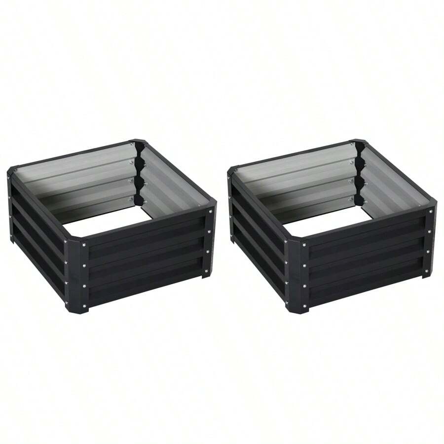 Outsunny Set Of Two 60 X 60cm Steel Planter Boxes Grey - Grey1 - View 1