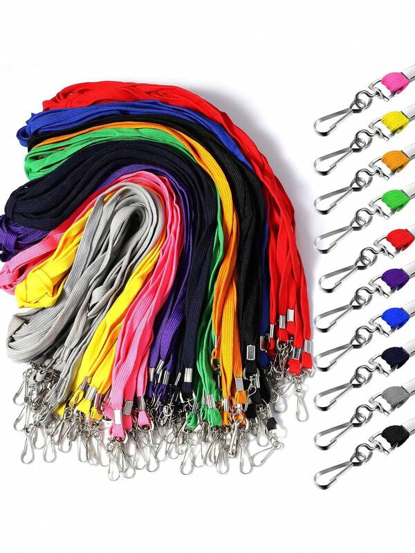 Flat Badge Lanyard, Various Colors Neck Lanyard And Rotating J Hook Clip As The Key, Color Lanyard Bulk Lanyard For ID Card Badge Flat Lanyard With Rotating Hook Clip, Various Colors Badge Lanyard With Rotating J Hook Clip, Suitable For Office Staff, Students, Teachers