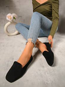 2025 Jesienne damskie płaskie buty wsuwane z kwadratowym noskiem i miękką podeszwą, modne uniwersalne mokasyny, codzienne płaskie buty w stylu retro w stylu amerykańskim, eleganckie buty do biura w kolorze czarnym, brązowym, zamszowe, wygodne buty typu Mary Jane do noszenia na zewnątrz, odpowiednie na co dzień, na plażę, na imprezę, do pracy i na każdą porę roku