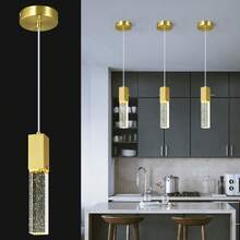YQYYFC Modern Crystal Pendant Lights - Dimmable LED 4500K Gold Hanging Light Fixture For Kitchen Island & Bedroom, Mini Bubble Design - 金色 - 查看 11
