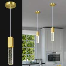 YQYYFC Modern Crystal Pendant Lights - Dimmable LED 4500K Gold Hanging Light Fixture For Kitchen Island & Bedroom, Mini Bubble Design - 金色 - 查看 12