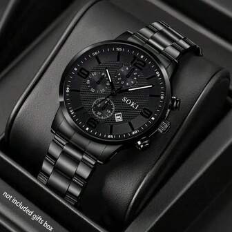 1pc Men's Watch With Calendar Function, Business Casual Industrial Style Round Dial Quartz Watch, Suitable For Daily Wear, Birthday Gift, Party, Holiday Gathering, Ideal Gift For Yourself Or Friends. No Watch Box Included.