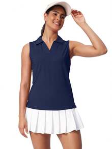 Women's Sleeveless Golf Shirts UPF 50+ Quickly Dry Tennis Polo Lightweight Sports Athletic Tank Tops - 藏蓝色 - 查看 2