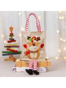 2 件卡通圣诞老人和雪人印花礼品袋，粗麻布手提袋，用于装糖果、水果、礼物 - 彩色 - 查看 16