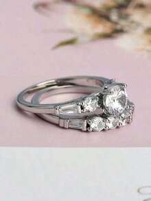 2Pcs Sparkling Cubic Diamond Ring, High-Quality Engagement Ring, Low-Key Luxury, Skin-Friendly And Comfortable, Suitable For Daily Wear, Women's Valentine's Day, Wedding Anniversary Party Jewelry, The Ultimate Choice For Mothers And Girlfriends