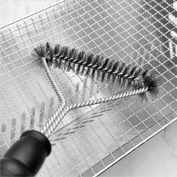 1 pieza - Cepillo de alambre de acero inoxidable para limpiar parrillas de barbacoa, cepillo en forma de Y de 12 pulgadas