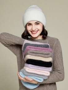 FADZOYLE 1顶女士针织翻边帽，柔软宽松保暖舒适针织帽，男女通用成人滑雪跑步帽，冬季 - 白色 - 查看 4