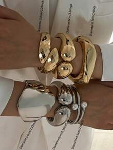 1 Pc Oversized Chunky Cuff Bracelet - Minimalist Stackable Statement Bangle Set - Geometric Dome Design Metal Bangles For Women Everyday Wear