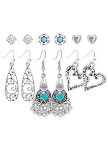 TopHanqi Bộ 54/24/6 khuyên tai tông bạc Bohemian cổ điển dành cho nữ, khuyên tai dạng đinh tán rỗng hình học bằng hợp kim kẽm, đa năng để đeo hàng ngày, dự tiệc, đi làm, mọi mùa - Màu Bạc Cổ - Xem 9