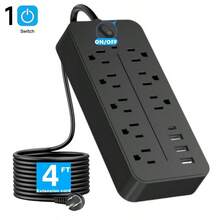 2/1PC  Power Strip, 4FT Extension Cord - 8 Outlets 4 USB Ports (1 USB C) Desktop Charging Station, Surge Protection Travel,Home,Kitchen,Office,College Dorm Room Essentials - 美規B型插(110-127V) - 查看 1