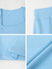 Ensemble de sport décontracté pour femmes avec Top court à manches longues col rond et shorts moulants. Convient pour l'entraînement, la détente et le fitness.