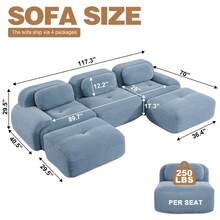 81.8"/117.3"/152.7" Modular Sectional Sofa, Corduroy Boneless Sofa With Deep Seat And Button Tufted Cushions, Comfy Cloud Sectional Loveseat Couches For Living Room Bedroom, No Assembly - 藍色 - 查看 3