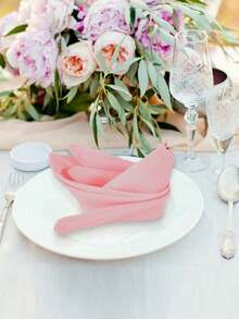 Minimalist Pink Polyester Napkins, Suitable For Restaurant, Kitchen, Wedding, Party, Banquet, Table Decor, Daily Home Decor - Hồng - Xem 7
