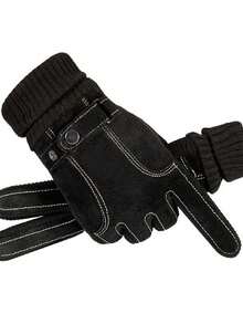 1双冬季保暖加厚皮手套，触摸屏手套，适用于户外、运动、摩托车、防寒秋季装饰