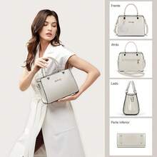 NUBILY Bolsas de Mujer Moda Bolsa de Mano Impermeable PU Bolsa Tote con Pompón Bolso Crossbody Hombro para Casual Viajes Citas Compras - Beis - Ver 4