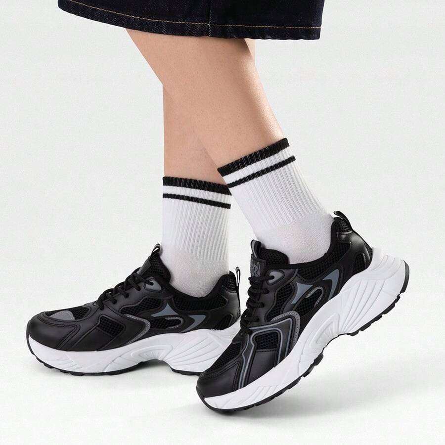 Weide Zapatillas Deportivas Casuales Para Mujer Con Suela Gruesa Antideslizante, Punta Redonda Y Plantilla De Pvc, Ideales Para Uso Diario Y Al Aire Libre - Negro - Ver 1