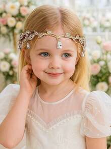 1pc Glamorous Princess Fairy Style Rhinestone Leaf Shaped Hair Accessory For Girls, Suitable For Ball, Performance, Party, Runway, Street Photography, Birthday Gift, Fashionable And Sweet Decoration