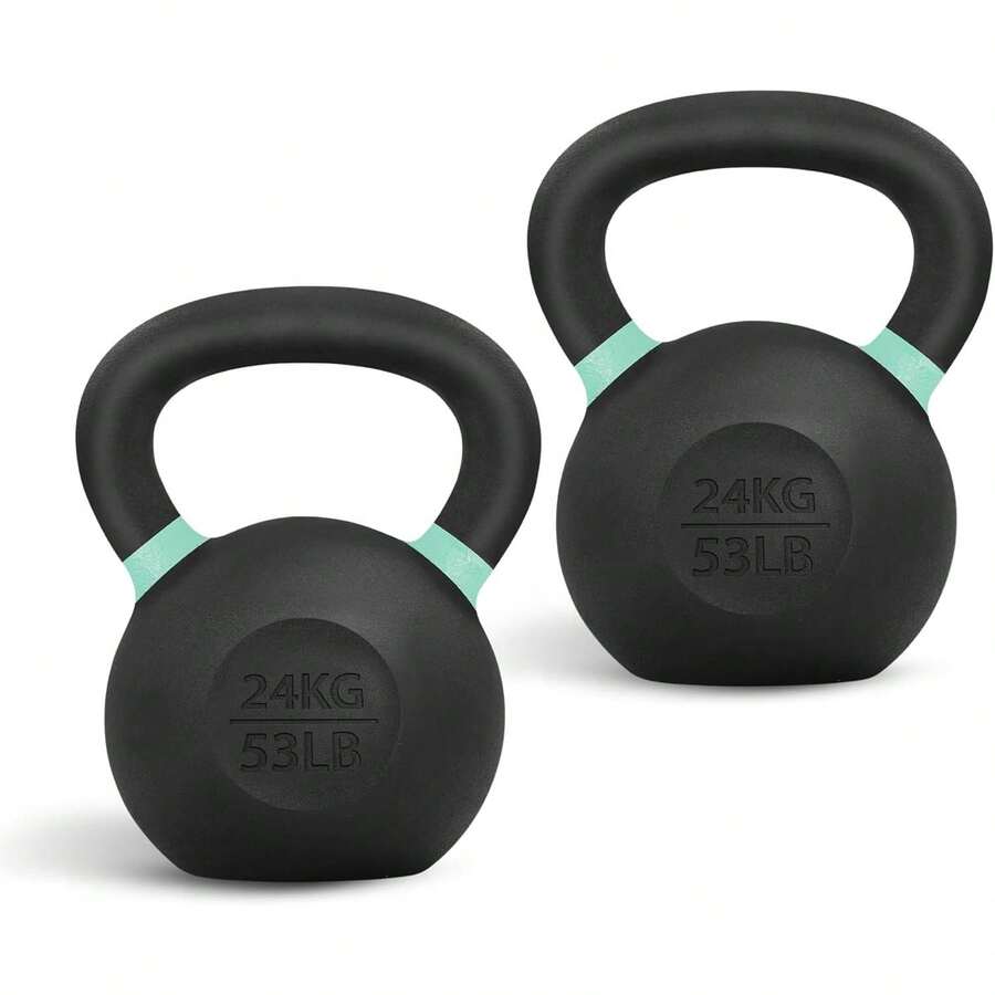 Powder Coated Cast Iron Kettlebell Strength Training Kettlebells Weight Set For Full Body Workout, Home Gym - I - Light green - 24 kg / 53 lb - View 1