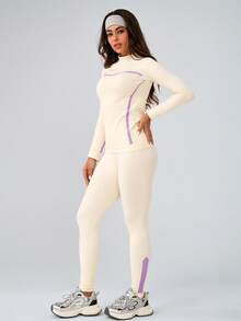 Leorrey 1 Set Damen nahtloser modischer Outdoor-Ski, Fitness, Workout, Laufen Langarm-Oberteil und lange Hose Sportanzug Ski-Outfit