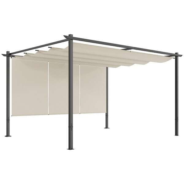  Outsunny 3 X 4m Metal Pergola With Retractable Roof And Roller Shade, Wall-Mounted Or Free Standing Gazebo Canopy Pergola Kit, UPF30+ Outdoor Sun Shelter, Beige