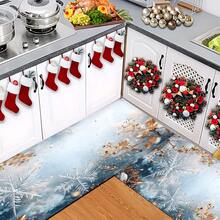 1 pieza Alfombra de gel de sílice con estampado de copos de nieve navideños, alfombra rectangular para sala de estar, dormitorio, pasillo, baño, lavandería - Poliéster, apta para decoración interior y exterior del hogar, se puede usar como regalo y decoración navideña